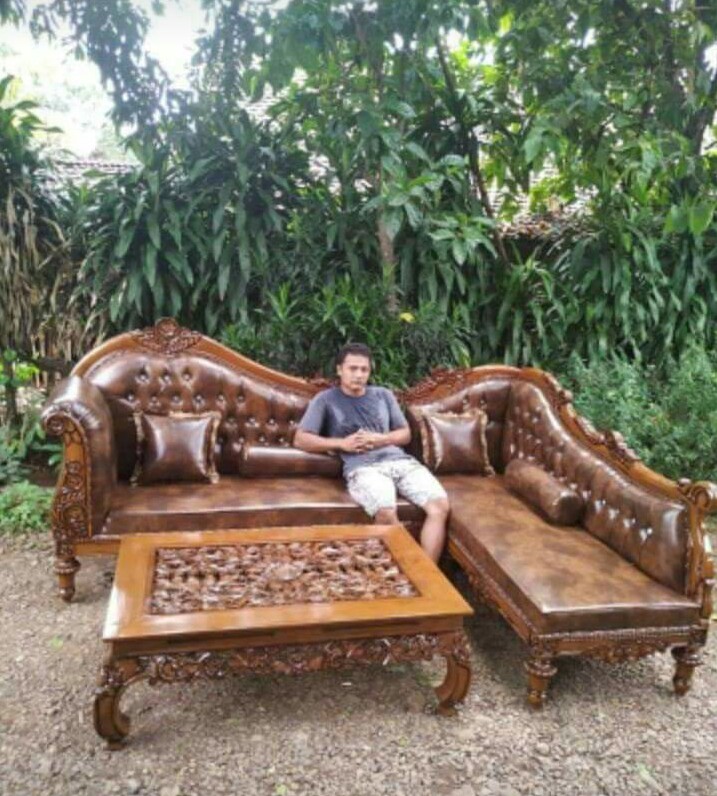 Kursi sofa Tamu L sudut kayu jati ukiran Asli Jepara